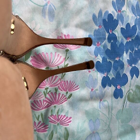 Sergio Rossi Scarpe Donna Rose Ribbon and Gold Glitter Heels - Picture 12 of 17